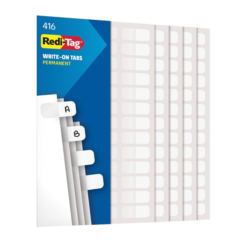 Redi-Tag, RTG31010, Permanent Stick Write-On Index Tabs, 416 / Pack, White, (Pack of 1) - Image 1